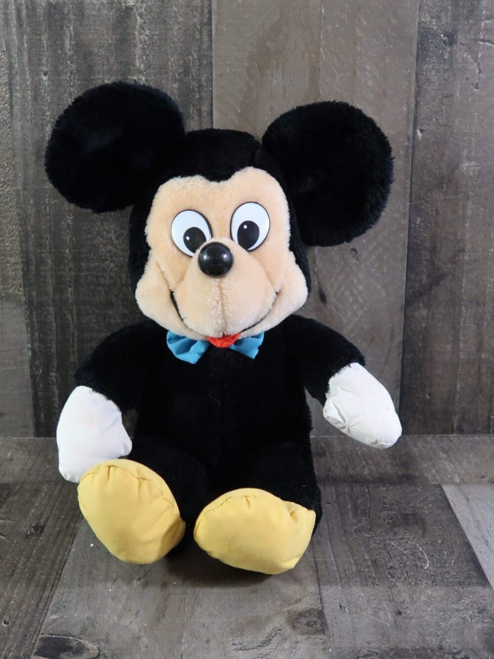 Vintage Mickey Mouse Knickerbocker Plush Toy Blue Bowtie Disney 1970s